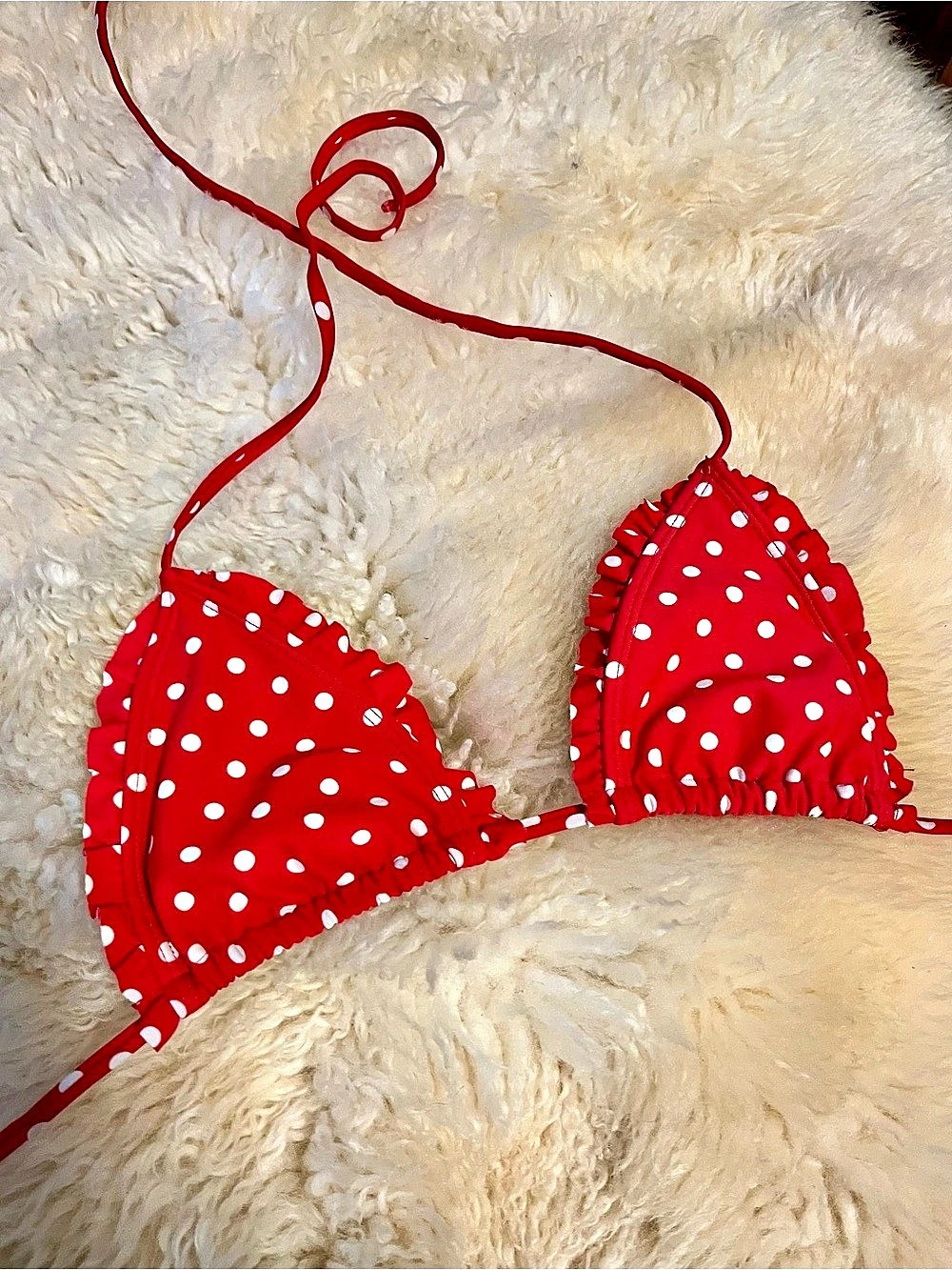 Red & White Polka Dot Bikini Top Size Small